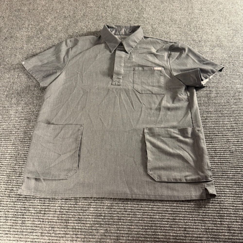 FIGS Technical Collection Mens Scrub Top Gray Short Sleeve Polo Collar Large‎